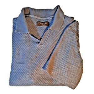 Primark Mens Blue Waffle Knit Short Sleeve Johnny Collar Polo Shirt Large